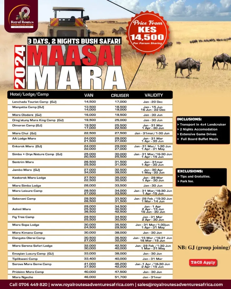 poster for three days and two nights bush safari to maasai mara